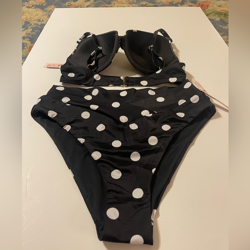 NWT Victoria's Secret Black White Polka Dot Two Piece Bathing Suit LG Bottom 38B - Picture 6 of 9